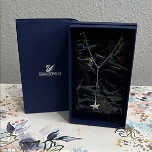 Swarovski Leak Silver Necklace with Blue and Yellow Accents